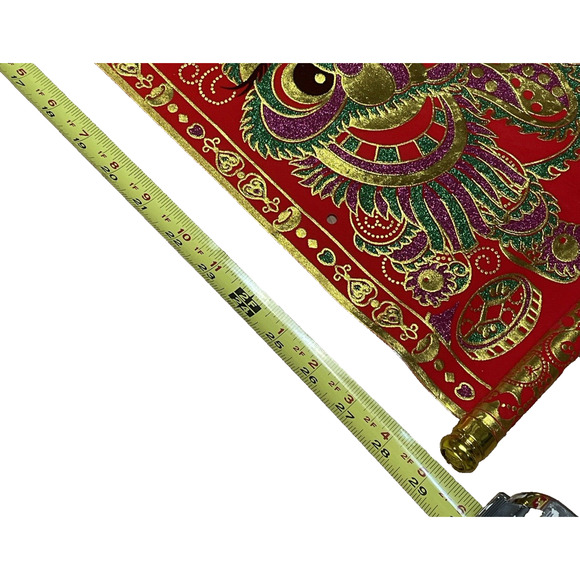 Chinese Asian Red Velvet Scrolls Set of 2 Dragon Gold Metallic Wall Hanging - Picture 4 of 10